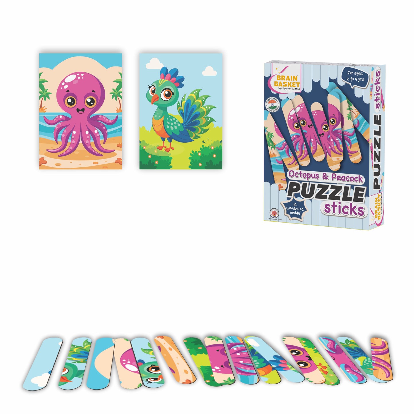 Octopus & Peacock Puzzle Sticks | Age 2 to 4 | Puzzle Game