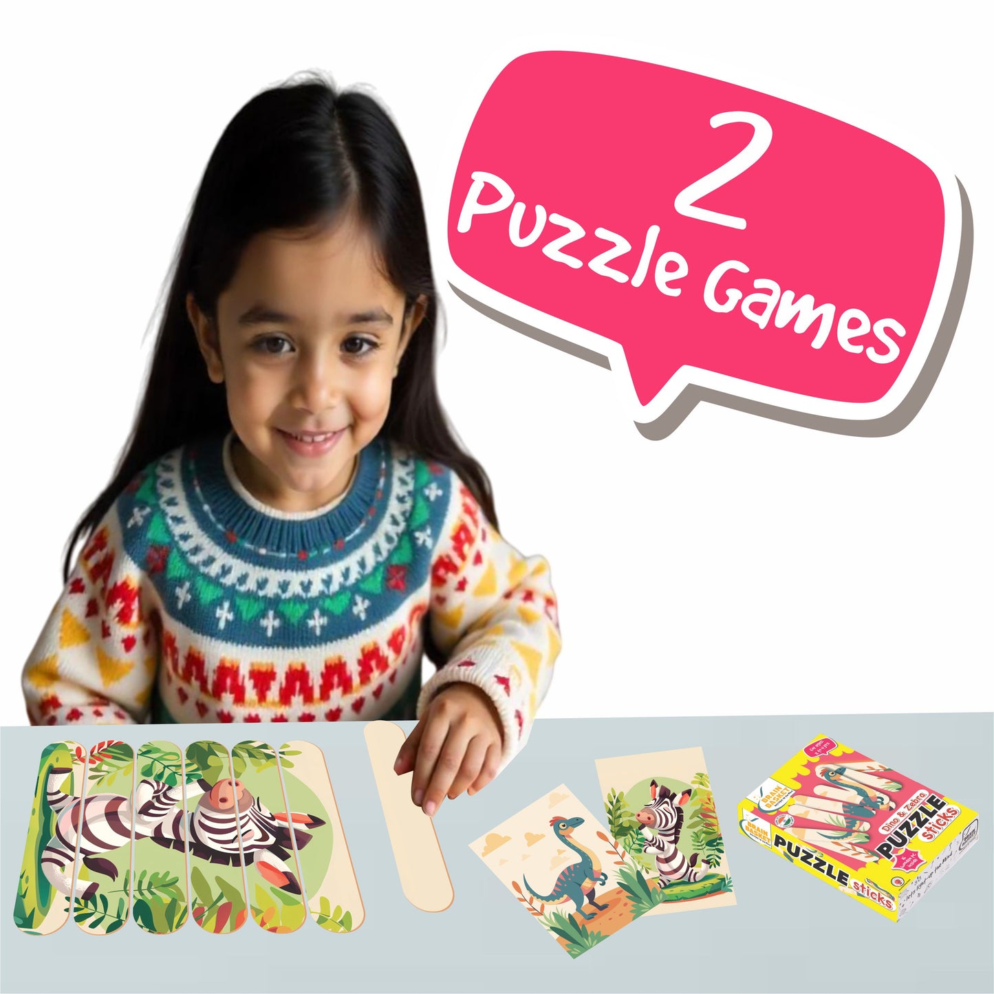 Dinosaur & Zebra Puzzle Sticks | Age 2 to 4 | Puzzle Game